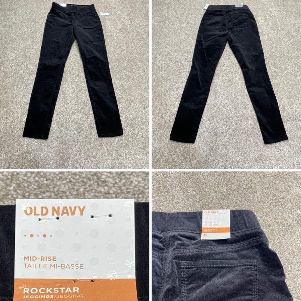 Old navy womens pull on velvet jegging jeans sz 6 9” rise black stretch nwt